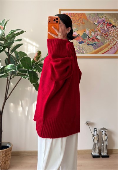 Airi Oversize Vintage Kazak Kırmızı