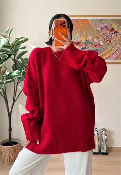 Airi Oversize Vintage Kazak Kırmızı
