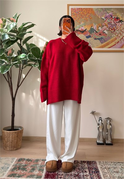 Airi Oversize Vintage Kazak Kırmızı
