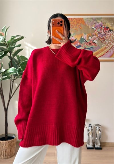Airi Oversize Vintage Kazak Kırmızı