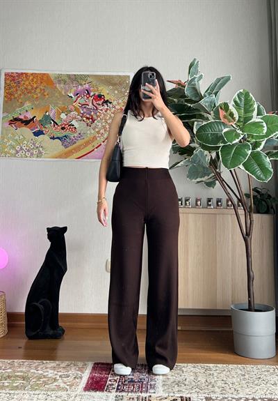 Akie Triko Yüksek Bel Pantolon Acı Kahve