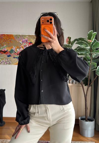 Ayami Bebe Yaka Gömlek Siyah