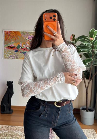 Ayana Pinterst Dantel Kol T-Shirt
