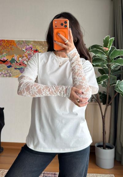 Ayana Pinterst Dantel Kol T-Shirt