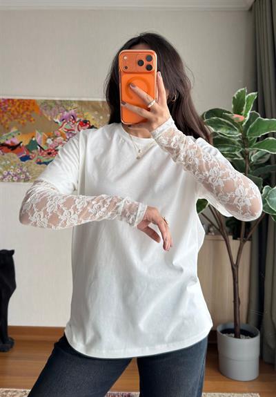 Ayana Pinterst Dantel Kol T-Shirt