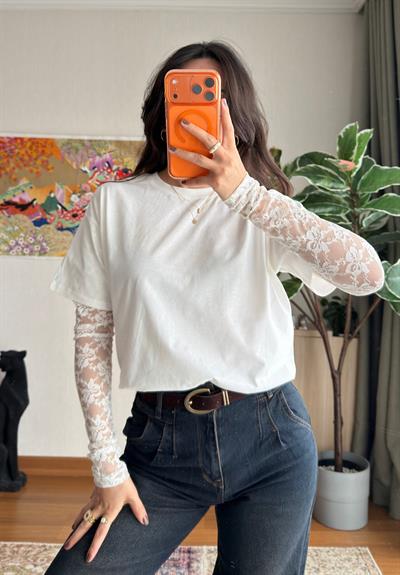 Ayana Pinterst Dantel Kol T-Shirt