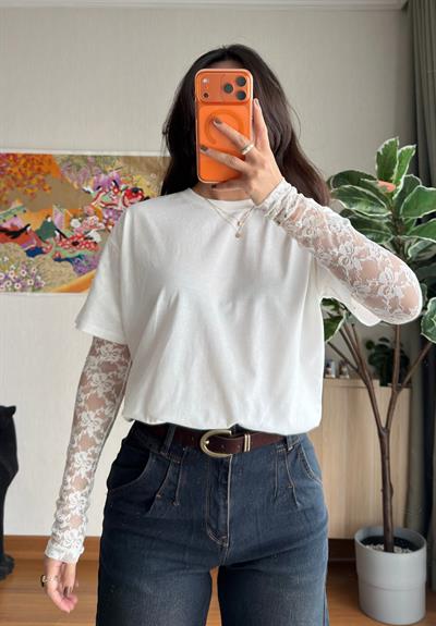 Ayana Pinterst Dantel Kol T-Shirt