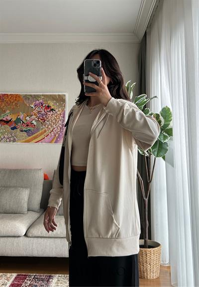 Ayane Fermuarlı Sweatshirt Bej
