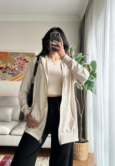 Ayane Fermuarlı Sweatshirt Bej