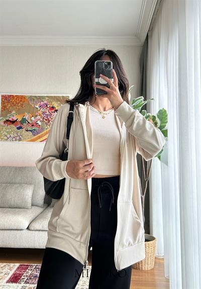 Ayane Fermuarlı Sweatshirt Bej