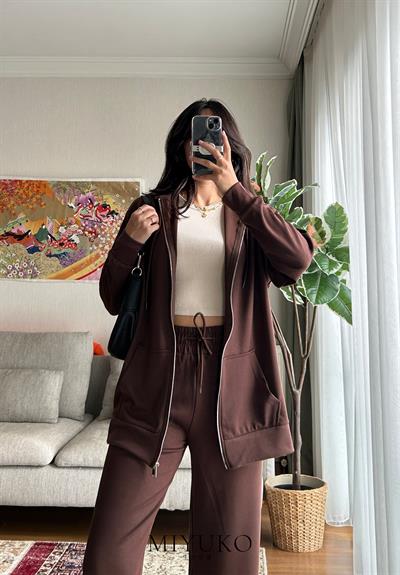 Ayane Fermuarlı Sweatshirt Kahve