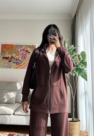 Ayane Fermuarlı Sweatshirt Kahve