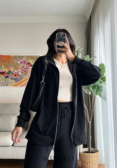 Ayane Fermuarlı Sweatshirt Siyah