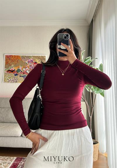 Ayano Balıkçı Yaka Viskon Body Bordo