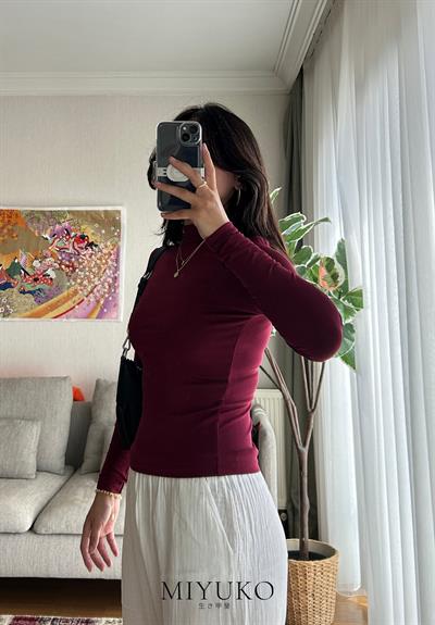 Ayano Balıkçı Yaka Viskon Body Bordo