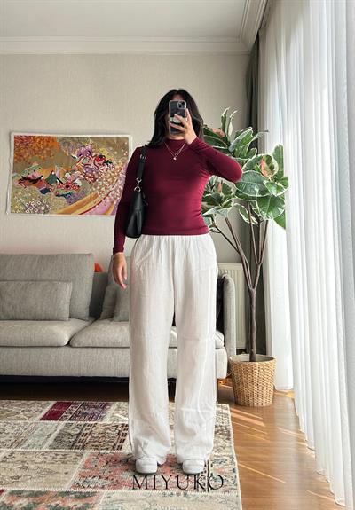 Ayano Balıkçı Yaka Viskon Body Bordo