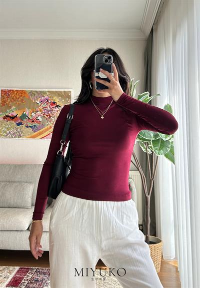 Ayano Balıkçı Yaka Viskon Body Bordo