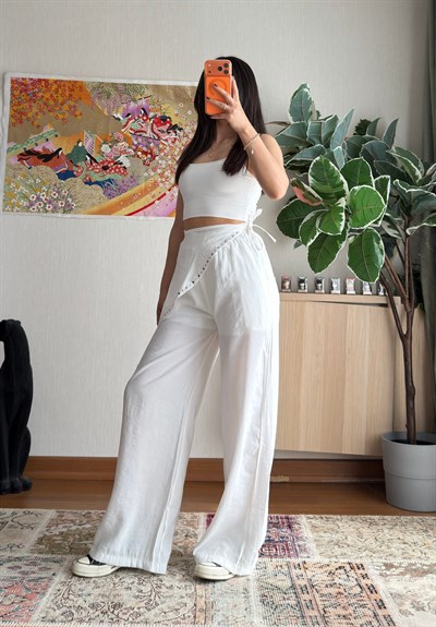 Bağlama Detaylı Yarım Astarlı Pantolon