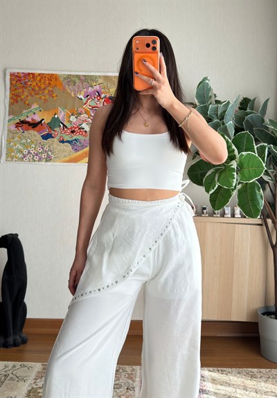 Bağlama Detaylı Yarım Astarlı Pantolon