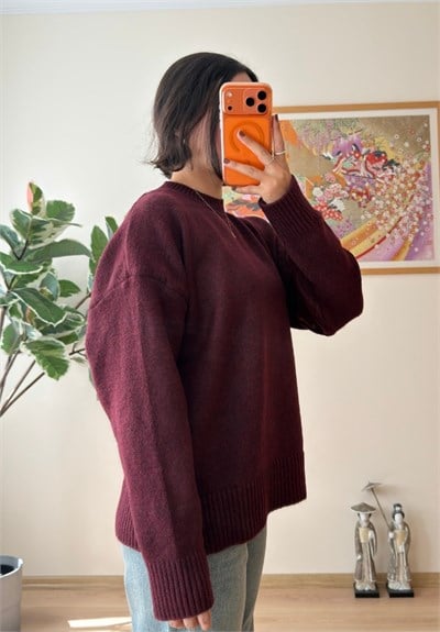 Basic Yumoş Pinterest Kazak Bordo