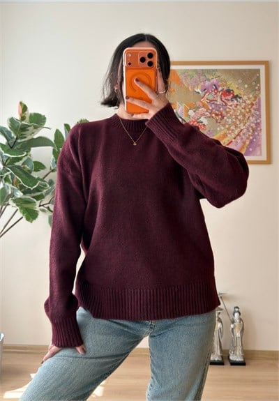 Basic Yumoş Pinterest Kazak Bordo