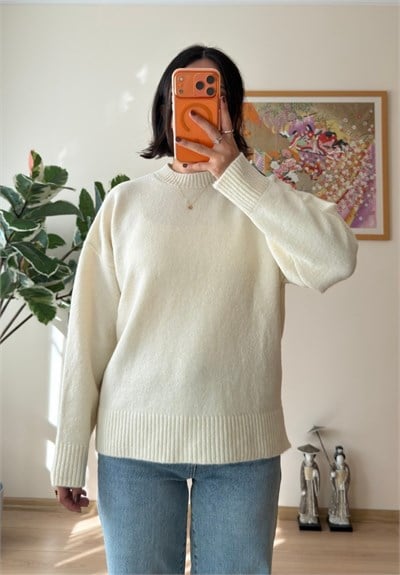 Basic Yumoş Pinterest Kazak Ekru