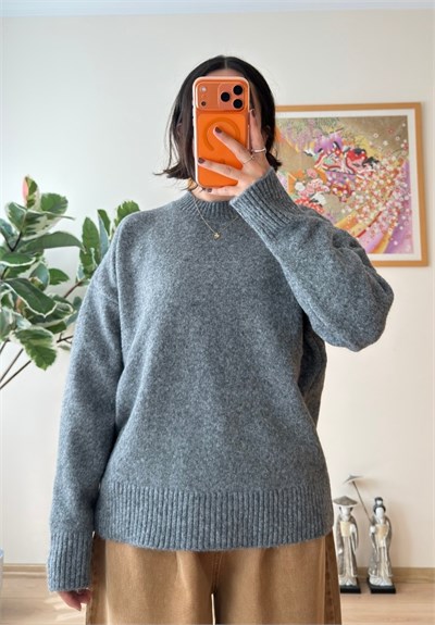 Basic Yumoş Pinterest Kazak Gri