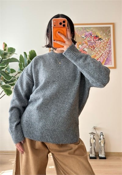 Basic Yumoş Pinterest Kazak Gri