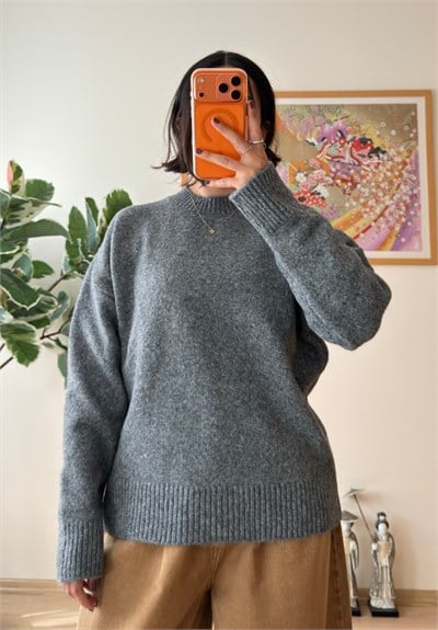 Basic Yumoş Pinterest Kazak Gri