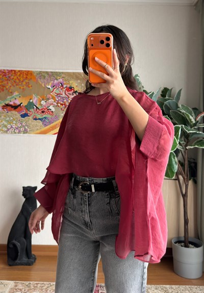Beniho Uçuşan Pelerin Bluz Bordo