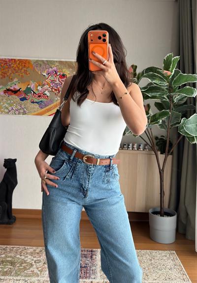 Bibias Yüksek Bel Kemerli Jean 