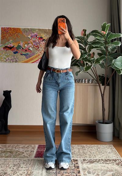Bibias Yüksek Bel Kemerli Jean 