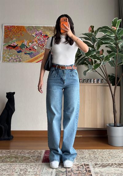 Bibias Yüksek Bel Kemerli Jean 