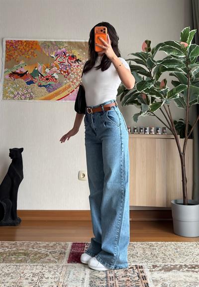Bibias Yüksek Bel Kemerli Jean 