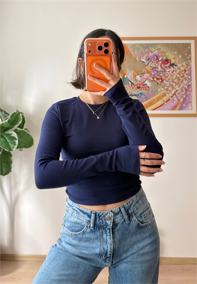 Bisiklet yaka basic Bluz Lacivert