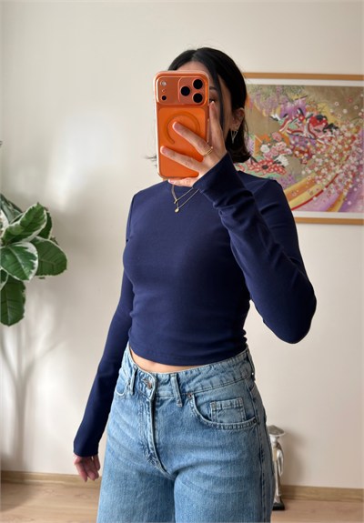 Bisiklet yaka basic Bluz Lacivert