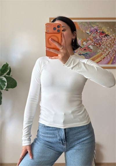 Bisiklet Yaka Reglan Bluz Ekru