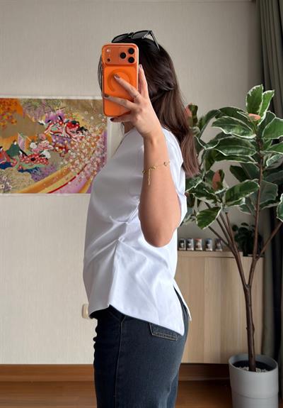 Chisaki Büzgülü T-Shirt Beyaz