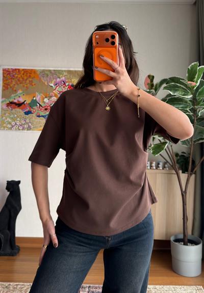 Chisaki Büzgülü T-Shirt Kahve