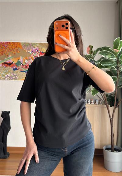 Chisaki Büzgülü T-Shirt Siyah