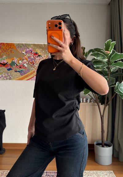 Chisaki Büzgülü T-Shirt Siyah
