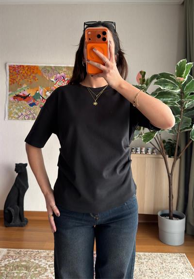 Chisaki Büzgülü T-Shirt Siyah