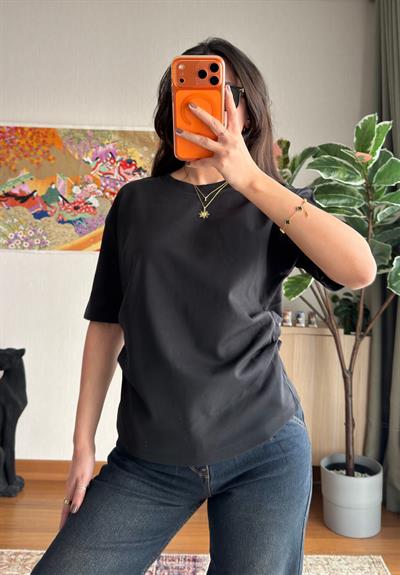 Chisaki Büzgülü T-Shirt Siyah