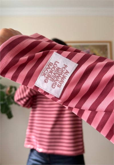 Çizgili Kol Etiketli Oversize Sweatshirt Pudra-Bordo
