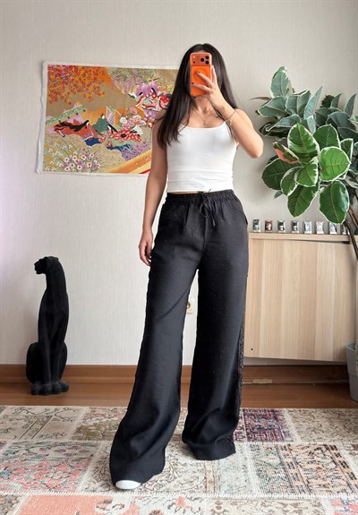 Dantel Detaylı Pantolon Siyah
