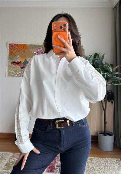 Dantel Detaylı Pinterest Gömlek Beyaz 