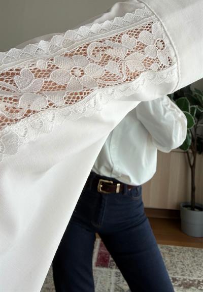 Dantel Detaylı Pinterest Gömlek Beyaz 