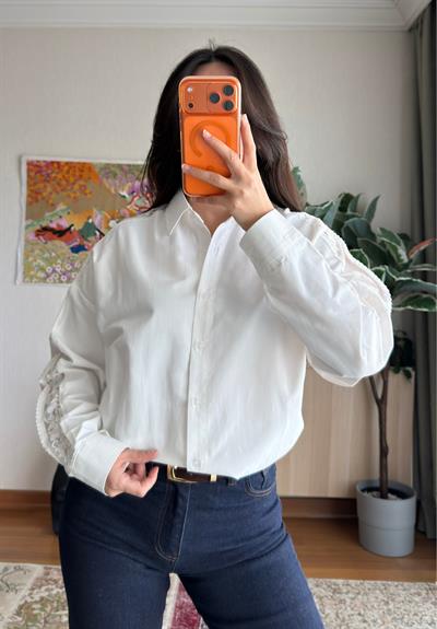 Dantel Detaylı Pinterest Gömlek Beyaz 