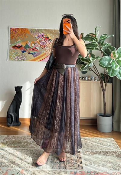 Denma Kemerli Desenli Etek