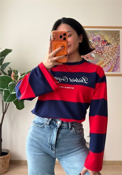 District Baskılı Oversize Sweatshirt Lacivert